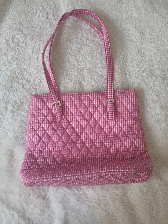 Vera Bradley Handbags - Vera Bradley Pink/White Gingham Quilted Tote Magnetic Snap Pockets Zip